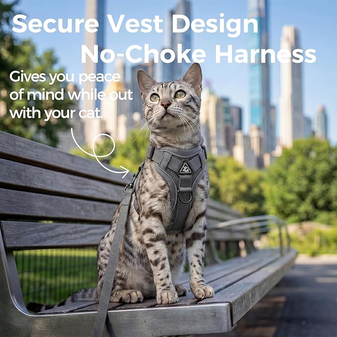 Cat Harness and Leash Set Escape Proof Tactical Extra Large Kitten Harness Emotional Support Cat Vest, Grey, XL