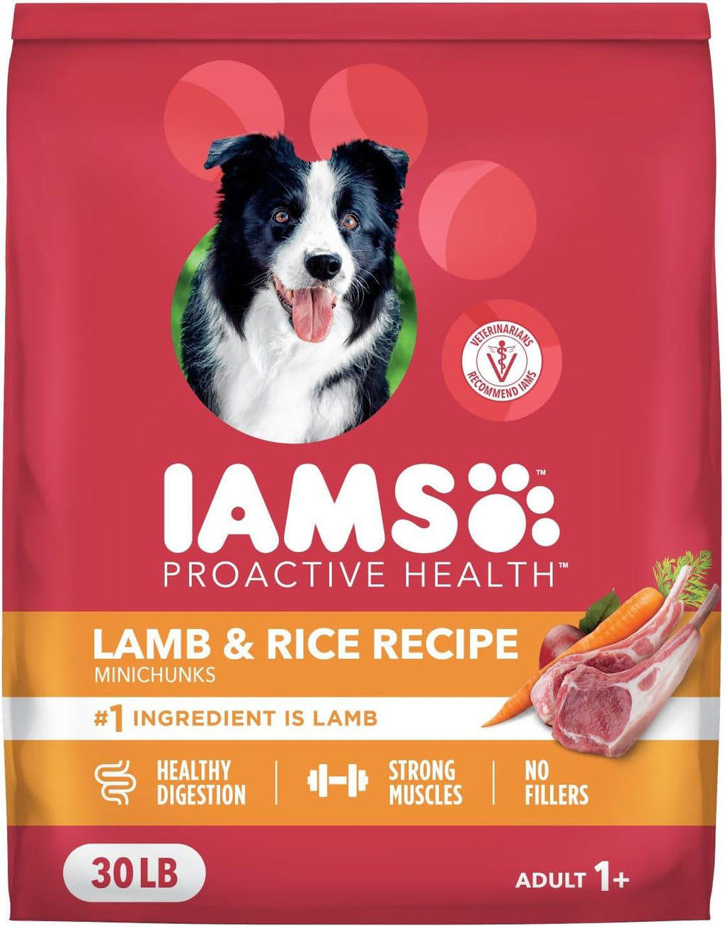 IAMS Proactive Health Minichunks Dry Dog Food, Lamb & Rice, 30 lb | Real Lamb #1 Ingredient, Omega-6 Fatty Acids for Skin & Coat, Natural Fiber & Prebiotics, No Fillers or Artificial Flavors