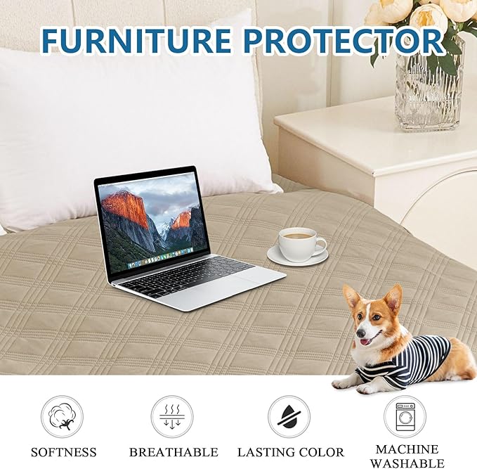 hyha Waterproof Dog Blanket, Reversible Pet Bed Blanket, Soft Sofa Couch Cover for Dogs Washable, Waterproof Pet Couch Covers for Sofa Puppy Cats Furniture Protector(52"x82", Taupe/Taupe)