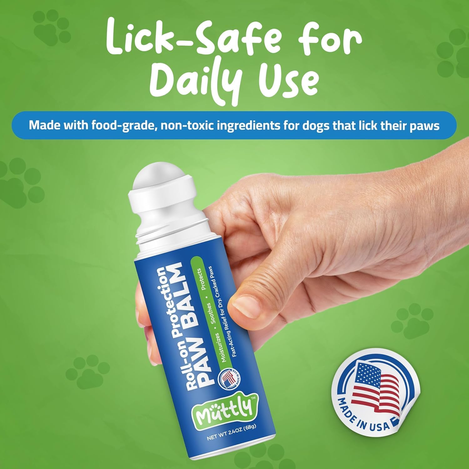 Roll-On Dog Paw Balm, Dog Paw Protector for Hot Pavement & Snow, 2.4 oz Wax | Non-Toxic, Food-Grade, Natural Dog Paw Moisturizer for Dry, Cracked Paws, Lick Safe Paw Balm, Easy-to-Apply Paw Wax for Dogs