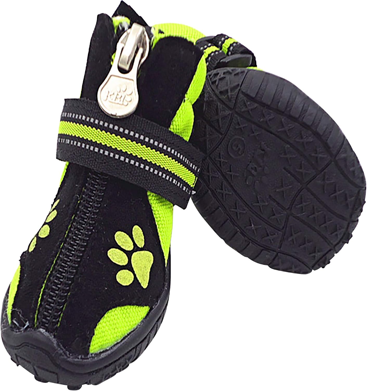 URBEST Dog Winter Shoes, Dog Boots Sports Non-Slip Pet Dog Anti-Slip Sole, Water Resistant Boots for Dogs 2 Pairs (1#, Green)