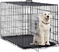 48 42 Inch Large Dog Crate Kennel Metal Wire Indoor/Outdoor Double-Door Folding Dog Cage for Large Medium Puppy Dog Pet Crate with Plastic Tray and Handle