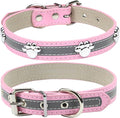 PETCARE Reflective Dog Collar with Cute Paw Rivet Studded Funny Soft PU Leather Adjustable Puppy Dog Collars for Small Medium Large Dogs Cats (Pink,Large)