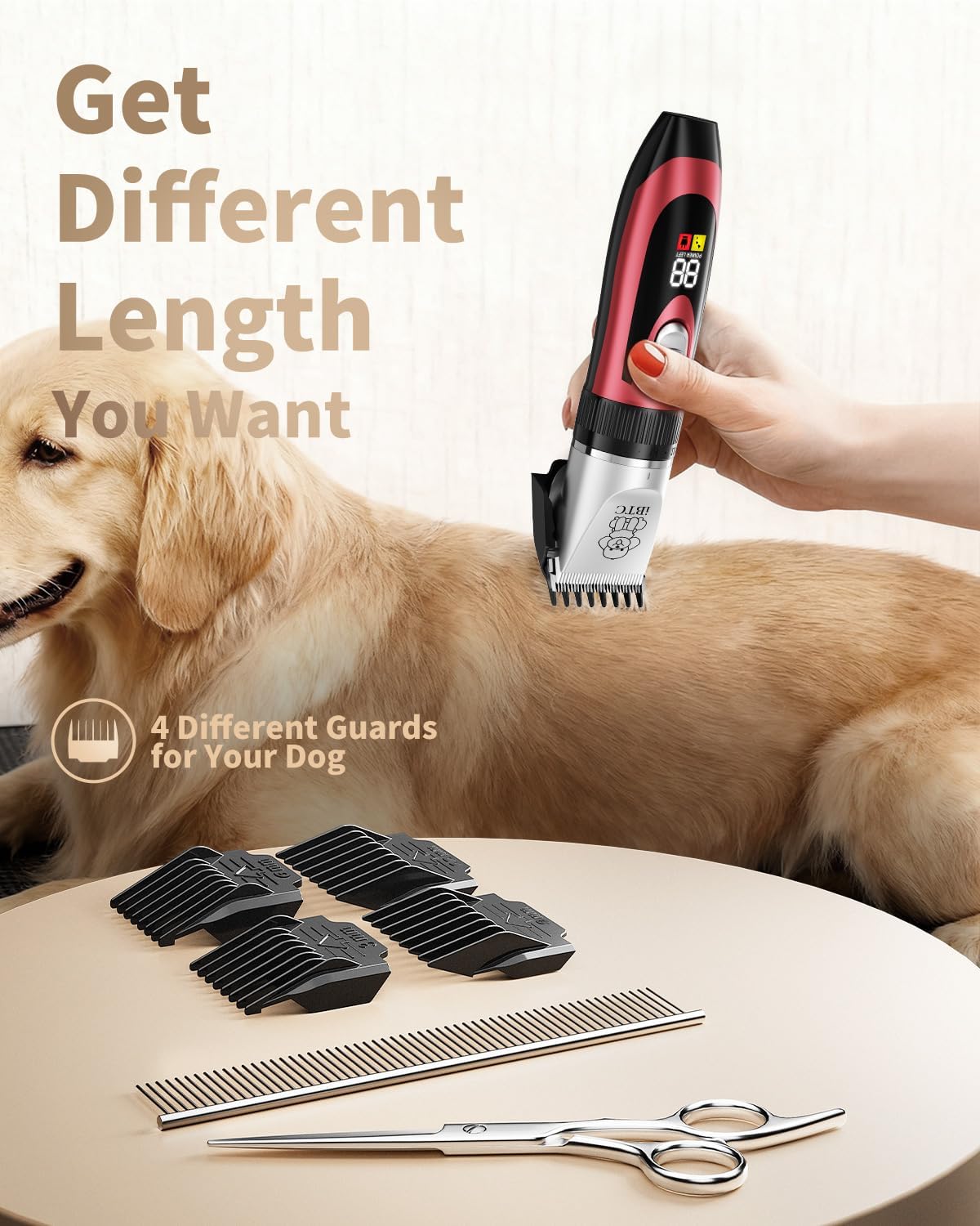 iBTC Dog Shaver Clippers Low Noise Rechargeable Cordless Electric Quiet Hair Clippers Set for Dogs Cats Pets Features a Ceramic Blade Head that is Removable (red)