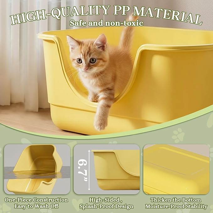 2 Pack Low Entry Small Litter Box for Kittens, Kitty Plastic Litter Boxes, Open Top, Anti-Splash High Sided Litter Tray Pan for Medium Pets, Puppy, Easy to Clean, 15.7" L*11.8" W*6.7" H (Grey)