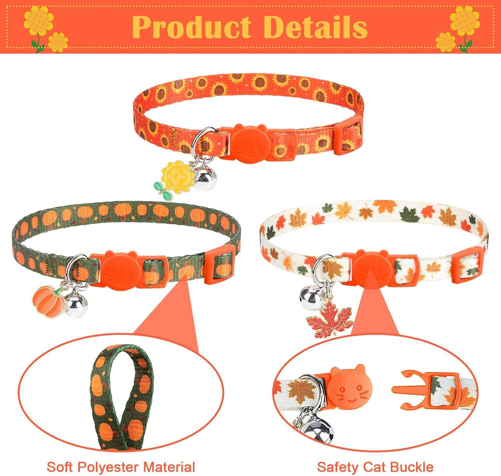 PUPTECK Cat Collar Breakaway with Bells, Adjustable Kitten Collar Outfit | for Girl Boy Small Pet Puppy Bunny, Cute Costume Accessory with Safety Release Buckle (Fall)