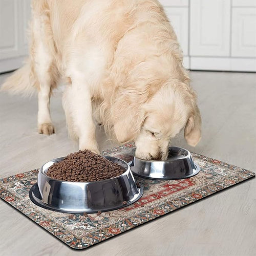 2 Pack Dog Food Mats for Floors, Absorbent and Quick-Drying Pet Cat Food Mat,Anti-Fouling and Easy-to-Clean Pet Feeding Mat,Dog Bowl Mat for Messy Drinking Water Bowls.12 x20+18"x24", Bohemia Style