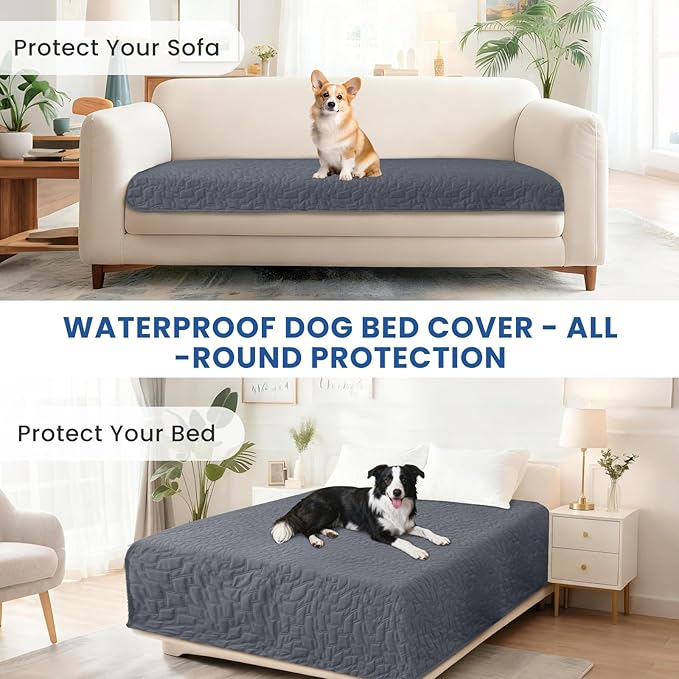 Waterproof Dog Bed Cover Pet Blanket, Soft Couch Cover for Dogs Washable, Non-Slip Dog Blanket Protect Furniture Couch Sofa Car for Puppy Large Dogs Cat (82x102 Inch, Dark Grey)