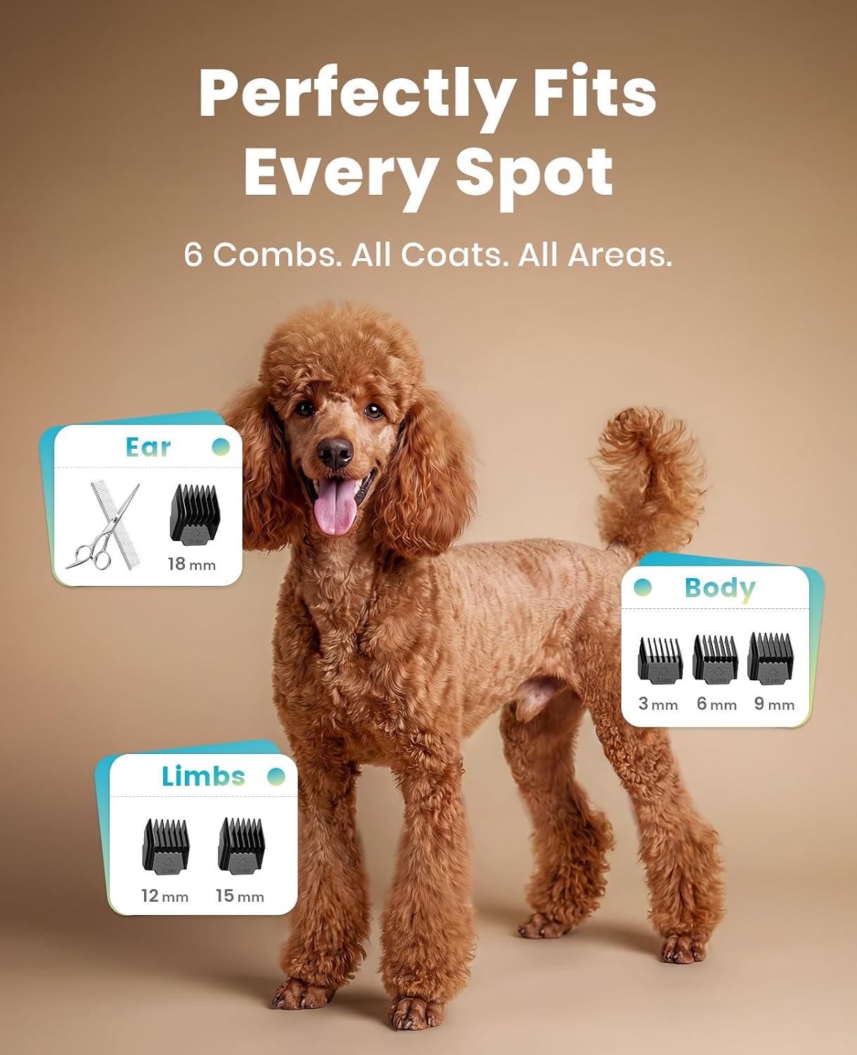 oneisall Dog Grooming Clippers with LED Display for Dogs & Cats | Low Noise Quiet,2-Speed,Cordless Rechargeable,Fast Charge,Detachable,Waterproof,Battery Level Display, Model X2,Gold