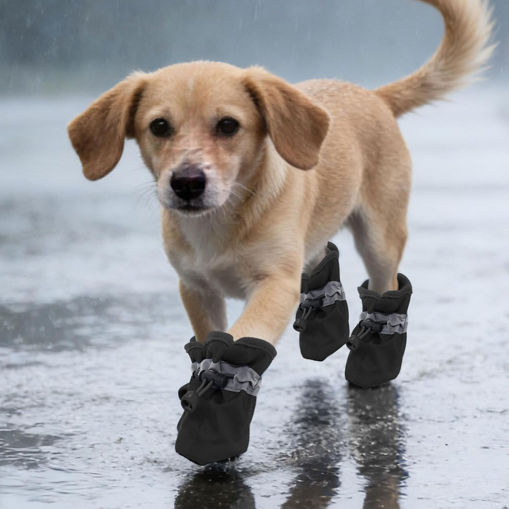 4Pcs Small Dog Shoes, Breathable Non-Slip Pet Booties, Puppy Paw Protectors 4-Pack Foot Covers for Small Breeds(Black,M)