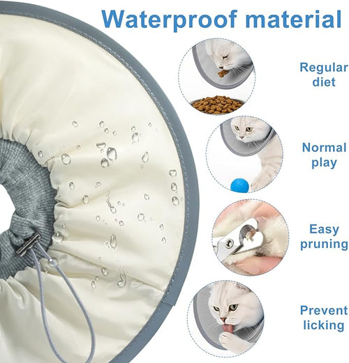 11.5 Inch Adjustable Elizabethan Collar for Cats - Soft & Comfortable Cat Cone Collar to Stop Licking & Scratching, Waterproof & Breathable Pet Cone(Ivory White)