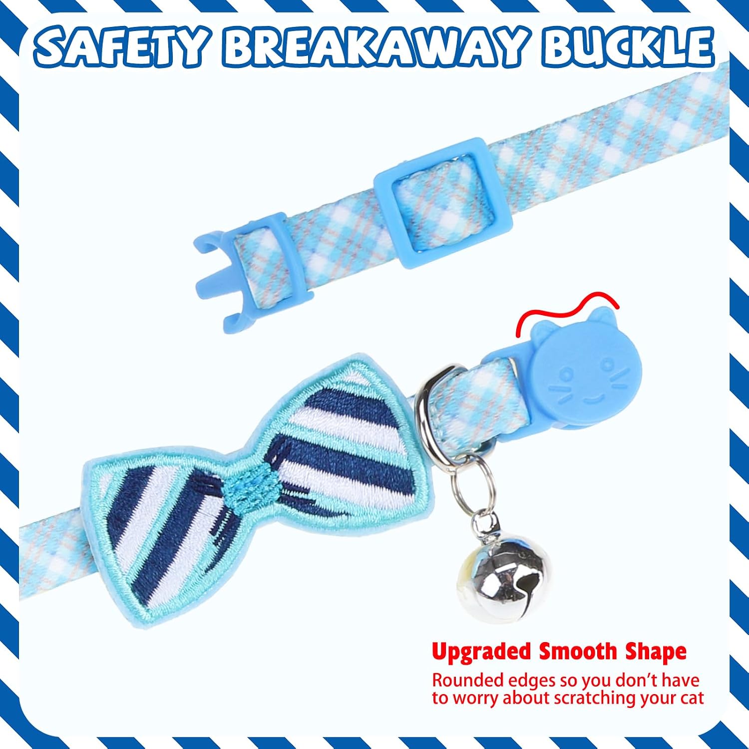 PUPTECK Cat Collar Breakaway with Bells, Adjustable Kitten Collar Outfit | for Girl Boy Small Pet Puppy Bunny, Cute Costume Accessory with Safety Release Buckle (Sticker-Gentlemen)