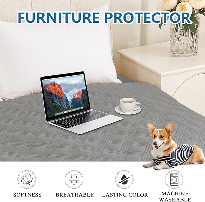 hyha Waterproof Dog Blanket, Reversible Pet Bed Blanket, Soft Sofa Couch Cover for Dogs Washable, Waterproof Pet Couch Covers for Sofa Puppy Cats Furniture Protector(30"x53", Grey/Beige)
