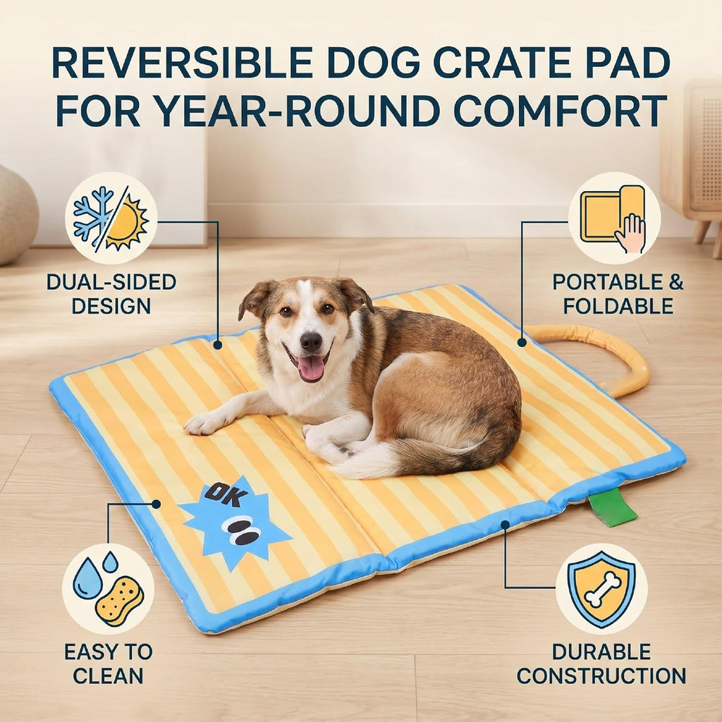 Dog Crate Pad, Reversible Cool Warm Mat, Foldable with Handle for Pets