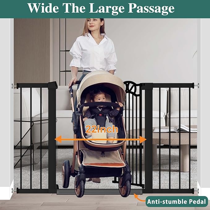 Fairy Baby 51.6"-54.3" Extra Wide Baby Gate with Door, 52 53 54 Inches Walk THR Baby Gates for Stairs Pressure Mounted no Drill, Indoor Tension Metal Child Pet Dog Safety Gate for Kids, Black