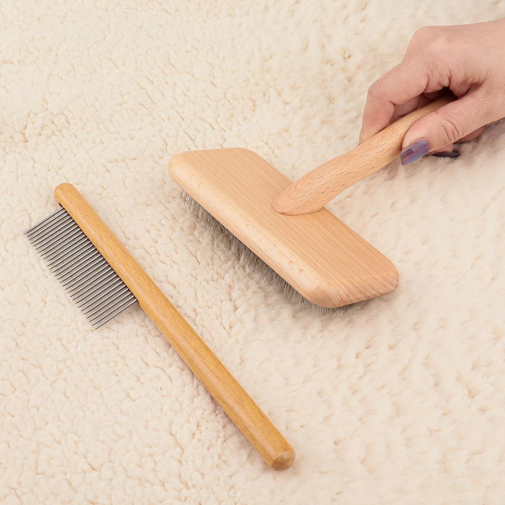 Sheepskin Wool Brush - Carpet Rake Tool | for Pet Hair Removal and Household Fabric Care