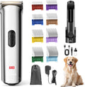 Professional Dog Grooming Clippers with Charging Dock, 5-in-1 Adjustable Blade Cordless Pet Grooming Kit 5 Speed Rechargeable Trimmer Hair Shaver with Detachable Metal Guide Combs for Animal
