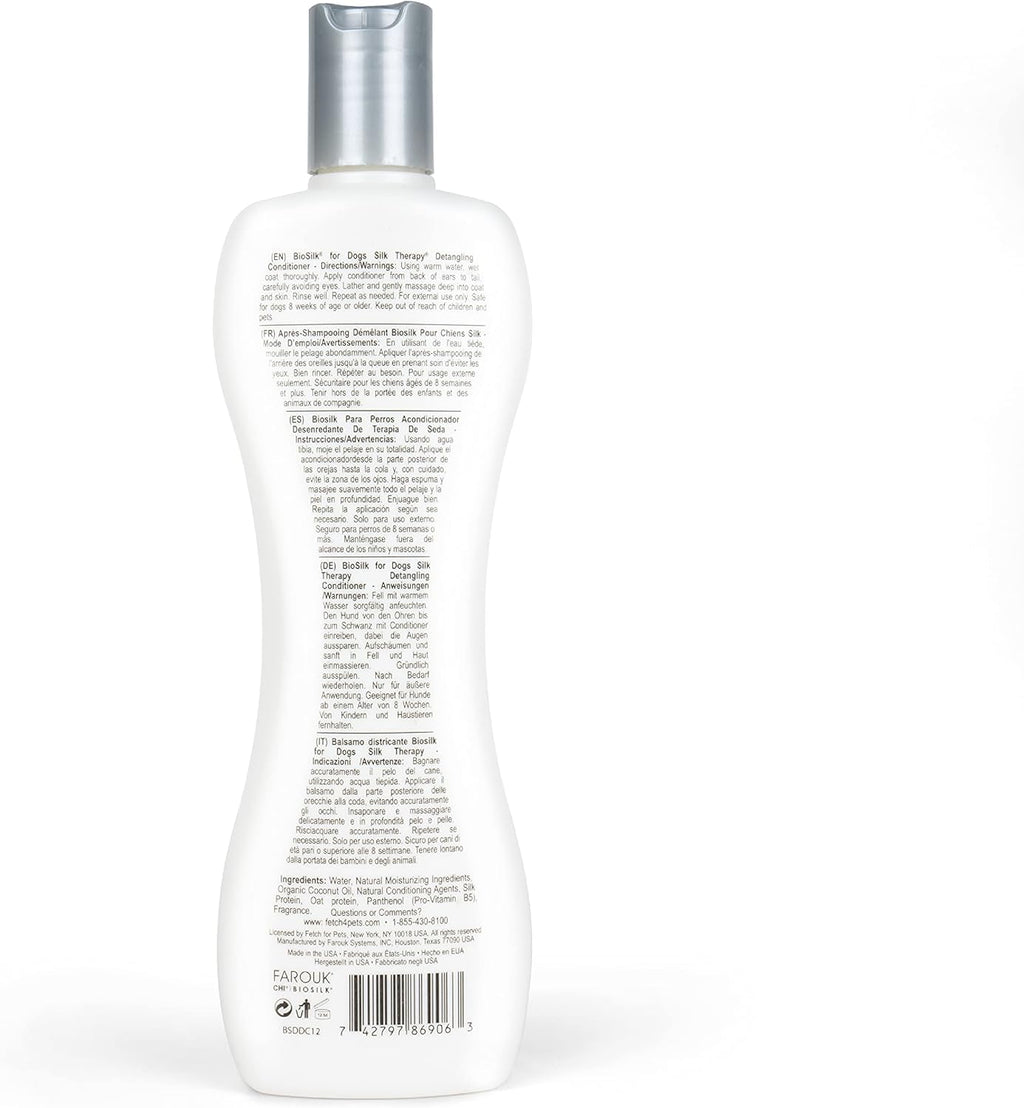 BioSilk for Dogs Silk Therapy Dog Detangling Conditioner, Dog Coat Conditioner to Help Smooth Knots and Tangles and Support Soft Manageable Coats during Routine Grooming, 12 Fl Oz | Smooths knots and tangles for soft, manageable coats, supports routine