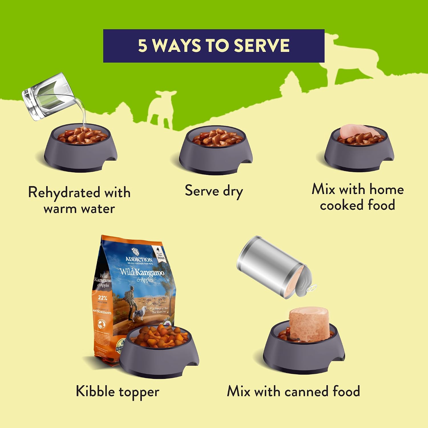 Addiction Herbed Lamb & Potatoes Air-Dried Grain-Free Dog Food – Complete Meal or Topper with Natural Ingredients for Digestive and Skin & Coat Health, 2lb - 4 Packs