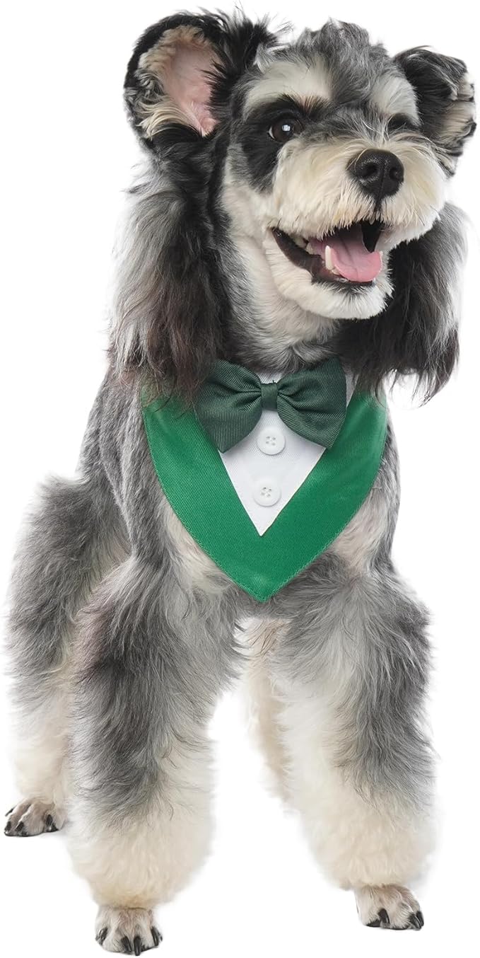 FUAMEY Dog Tuxedo St.Patrick's for Small Dogs,Dog Formal Suit Dogs Attire Pet Bow Tie Puppy Party Costumes Cat Tux Outfits Pets Bandana Cosplay Adjustable Bowties St.Patrick's Day Green XS