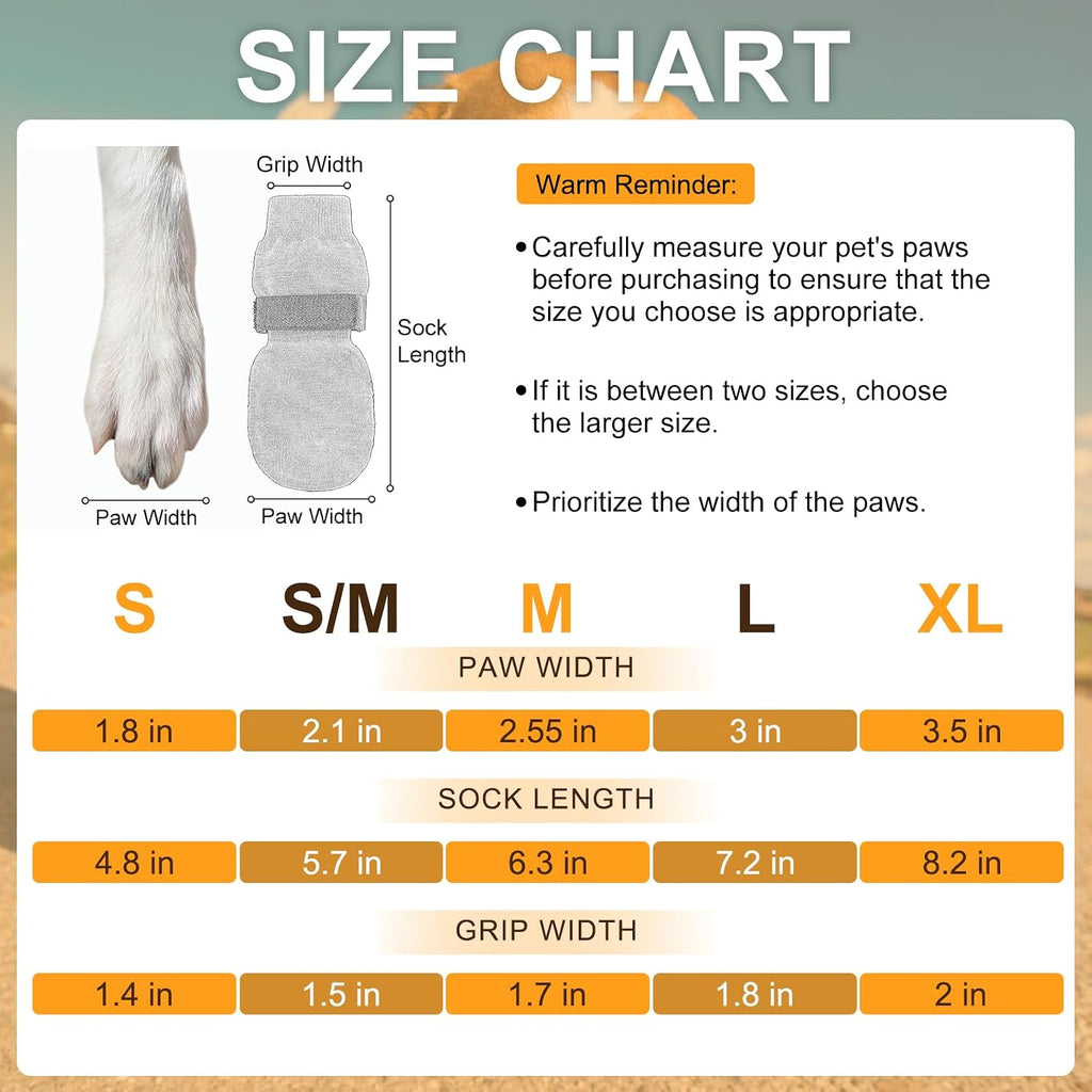 BEAUTYZOO Non Slip Dog Socks to Prevent Licking Paws, Dog Shoes Booties for Hardwood Floors Anti Slip-Thick Grip Works Even When Twisted-Paw Protector for Cold Pavement Small Medium Large Senior Dogs