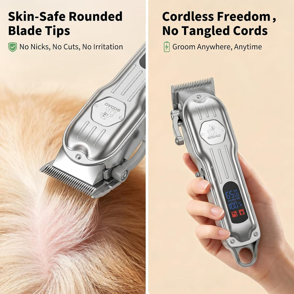 Dog Cordless Grooming Kit Low Noise for Heavy Thick Hair&Coats | <55dB Quiet, 240Min Runtime,LED Display,8 Combs,Stainless Steel Blade,Dog Trimmer for Thick/Matted/Knotted/Hair(Sliver)
