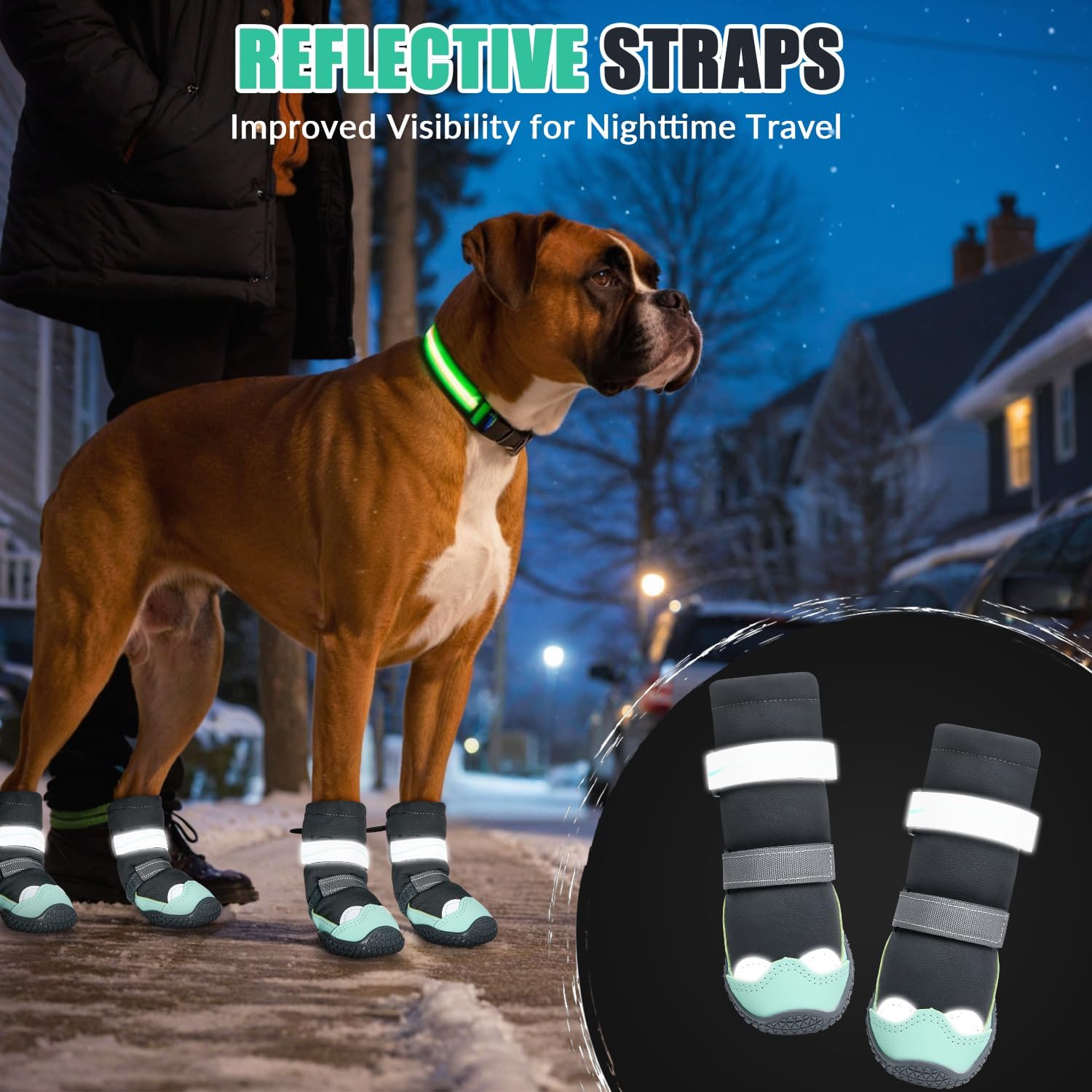 SlowTon Dog Boots - High Top Waterproof Warm Fleece Lined Dog Winter Shoes | Dog Snow Booties with Non-Slip Rubber Sole for Outdoor Walking Hiking Rain, Paw Protector for Large Small Medium Dog, Green 2