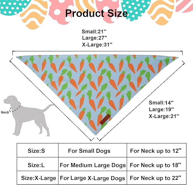 ADOGGYGO Easter Dog Bandanas 2 Pack, Reversible Bunny Carrot Print Puppy Scarf, Premium Fabric, Adjustable Fit Easter Bandana for Extra Large Dogs (X-Large)