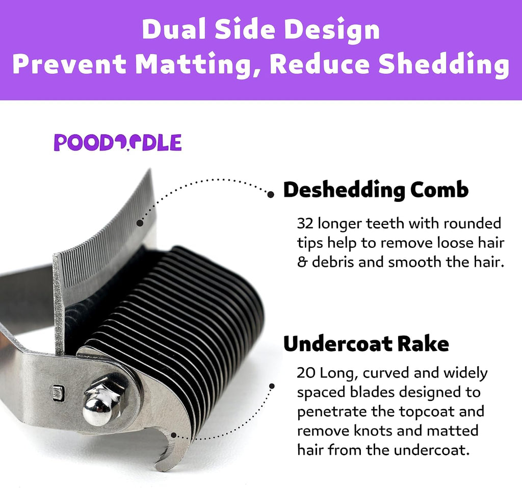 2 in 1 Undercoat Rake for Dogs and Cats, Professional Grooming Brush Dematting & Shedding Comb to Remove Loose Hair, Matted Fur Efficiently, Perfect for Poodle, Doodle & All Long Haired Pets