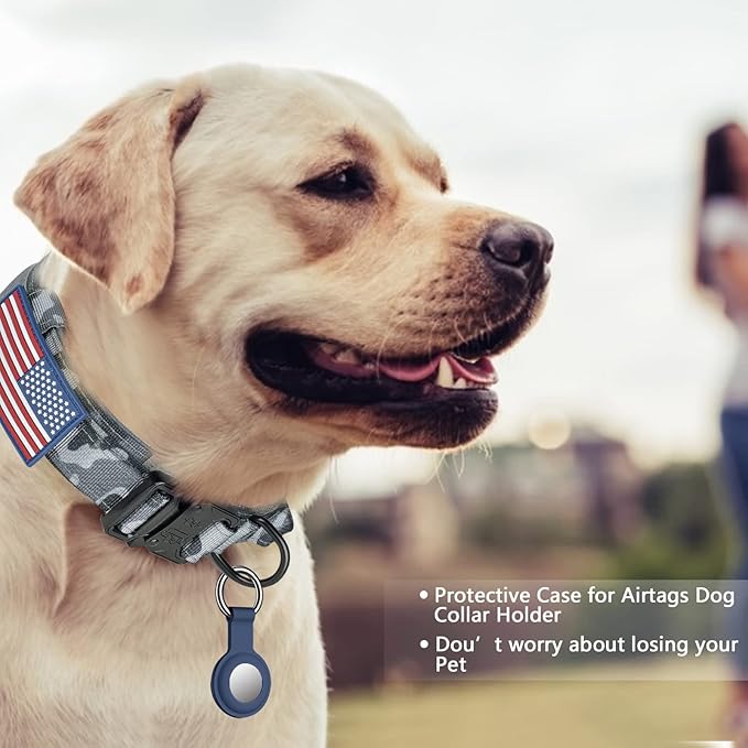 DAGANXI Tactical Dog Collar, Adjustable Military Training Nylon Dog Collar with Control Handle and Heavy Metal Buckle for Medium and Large Dogs, with Patches and Airtags Case (XXL, Camo)