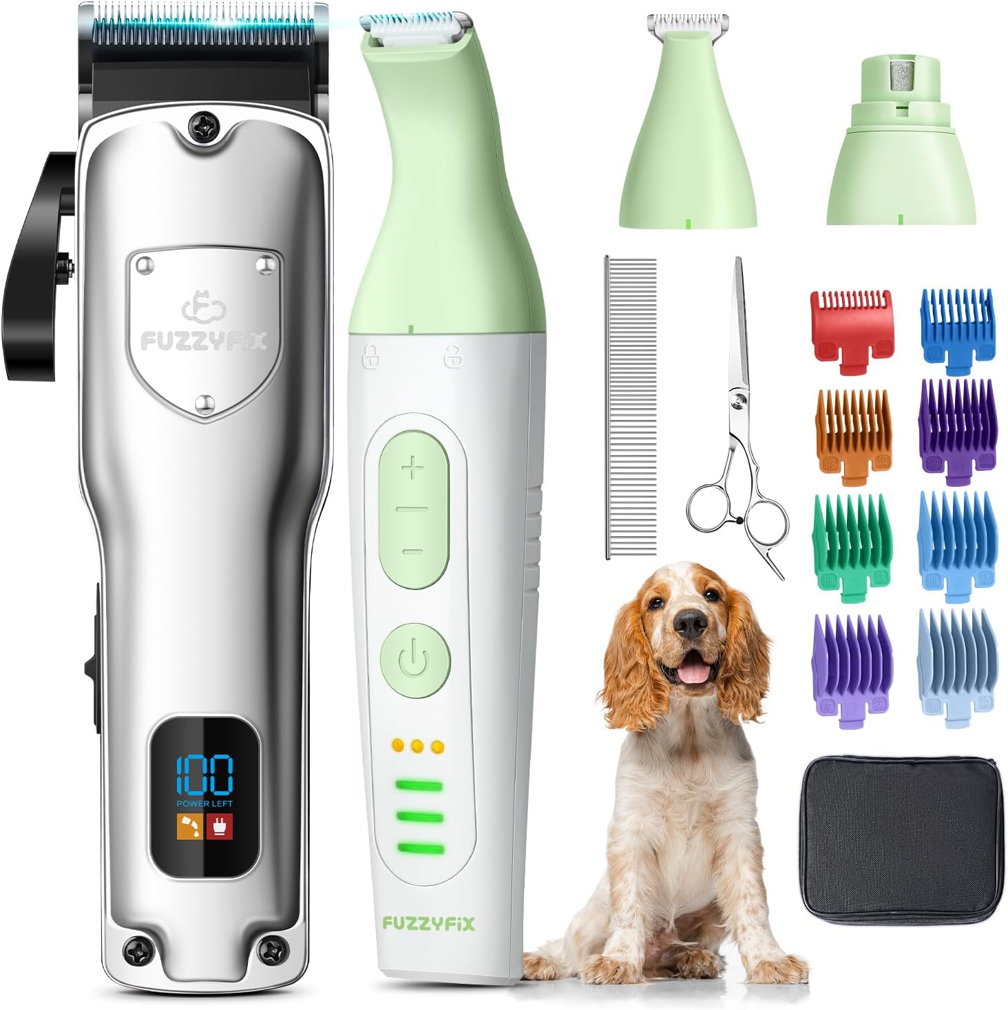 Dog Grooming Kit Dog Clippers for Grooming for Thick Curly Coats | Low Noise Pet Paw Trimmer with Qiuet Nail Grinder Rechargeable Stainless Steel Hair Trimmer for Heavy Coats Dogs Cats