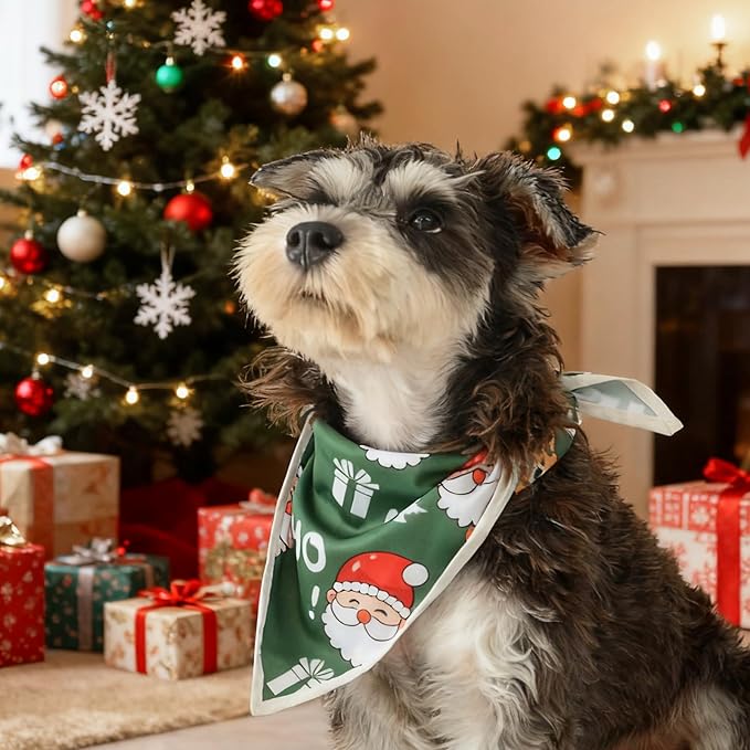 Christmas Dog Bandanas Santa Claus Dogs Scarf for Boy and Girl,Reflective Dog Bandana for Night Safety,Adjustable Cat Dogs Triangle Pet Scarves for Small Dogs,Green,S