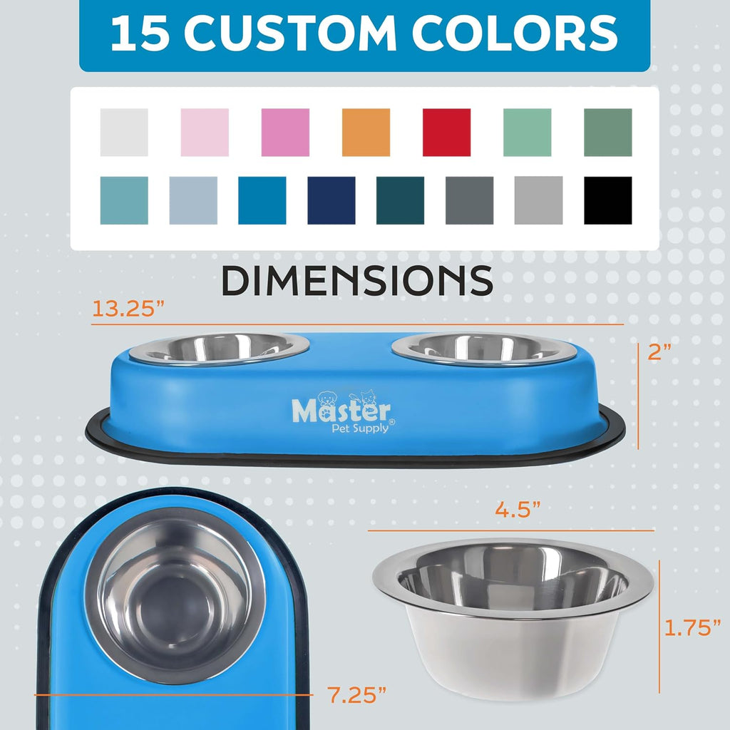 Master Pet Supply Double Dog Bowls Set with Elevated Base and 2 (8 oz) Stainless Steel Removable Dishes (Light Gray) – Double Cat Food Water Bowl, Dog Puppy Food Bowl Set, Rust Resistant
