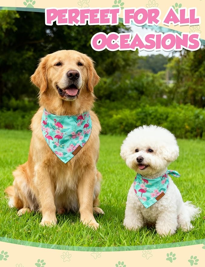 Luxury Double-Layer Dog Birthday Bandana – Handmade, Silk-Soft Polyester for All Dog Sizes | Birthday & Party Outfit | Gift-Ready Pet Accessory(Blue Flamingo,Medium)