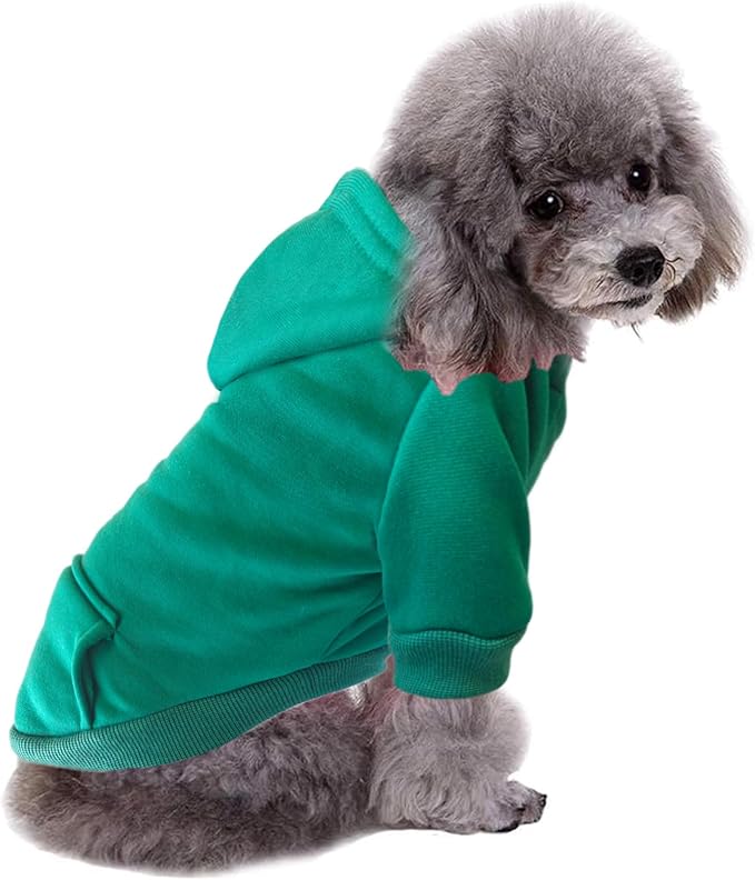 Jecikelon Winter Dog Hoodie Sweatshirts with Pockets Warm Dog Clothes for Small Dogs Chihuahua Coat Clothing Puppy Cat Custume (Green, XX-Small)