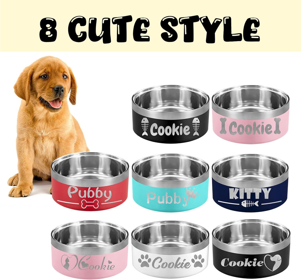 Custom Dog Bowl Personalized Dog Bowls with Name Customized Pet Cat Food Bowls 18/32/42/64 oz. Non Slip Stainless Steel Pet Bowls
