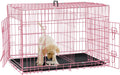 Dog Crate for Large Medium Small Dogs, Folding Dog Kennel Cage with Plastic Tray & Divider 48"/42"/ 36"/ 30"/ 24" Indoor Outdoor Metal Double Door Heavy Duty Dog Pen Enclosure, Pink(24 Inch)