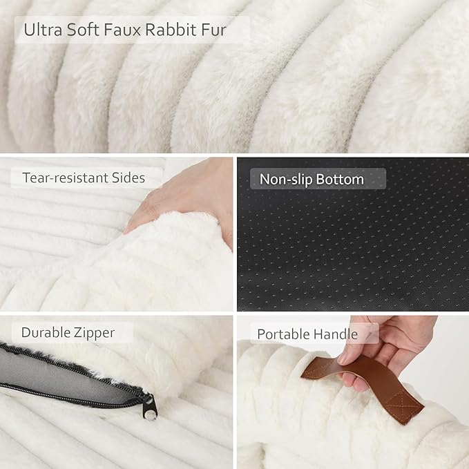 Orthopedic Dog Bed for Small Medium Dogs & Cats - Soft Furry Puppy Bed with Removable Washable Cover & Anti-Slip Bottom, Calming Rectangle Cat & Puppy Bed for Indoor Pets, 25x21x4inches, Cream