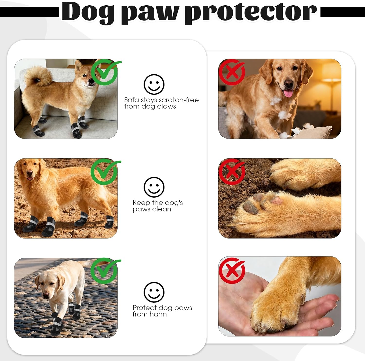 2 Pack Dog Shoes Waterproof, Non-Slip Dog Boots & paw Protectors，Dog Boot for hot Pavement,Winter Snow, Soft Comfortable Safe、Easy to Wear, Dog Boots for Medium Large Dogs（Black 6#