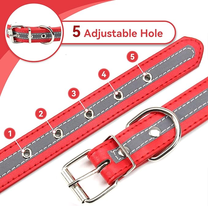 PETCARE Reflective Dog Collar with Cute Paw Rivet Studded Funny Soft PU Leather Adjustable Puppy Dog Collars for Small Medium Large Dogs Cats (Red,XX-Large)