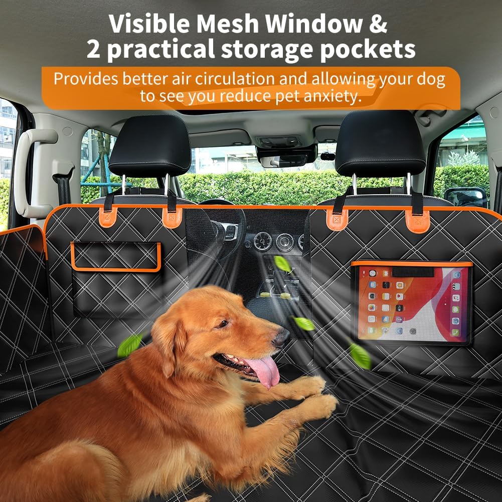 KYG Hard Bottom Dog Car Seat Cover for Full Size Truck SUV | 500 lbs Support,Waterproof, Scratch Resistant, Non-Slip,Mesh Window,Easy Care,Storage pocket for toys, Dog Seat Belt Included