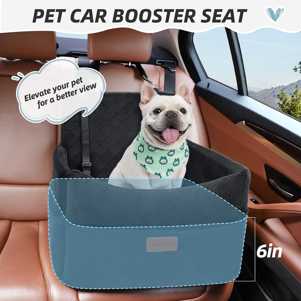 HEGGCOOE Small Dog Car Seat, Memory Foam Dog Booster Car Seats with Thick Cushion for Medium Dogs Under 35lbs, Detachable Washable Dog Bed for Car, Pet Carseat with Storage Pockets,2 Safety Belts