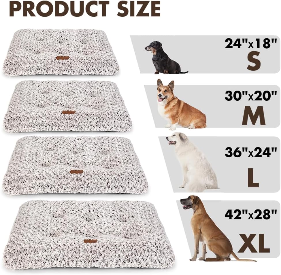 Dog Bed Crate Pad - Rosette Pattern White Velvet Pet Bed Anti-Slip Comfy Kennel Pad for Crates Rosette Brown S