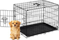 Small Dog Crate 24 Inch, Metal Wire Foldable Dog Cage Kennel | Double Door, Secure Lock, Plastic Leak-Proof Pan Tray, Indoor Outdoor Training Pet