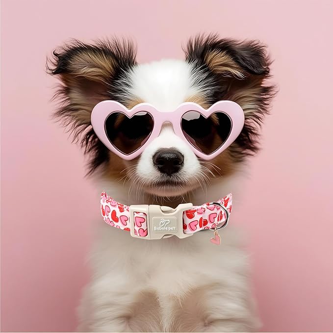 Valentines Dog Collar for Large Dogs - Pink Valentine Hearts Dog Collars, Girly Love Female Dogs Collars, Lightweight Adjustable Cute Puppy Collar with Quick-Release Buckle XL