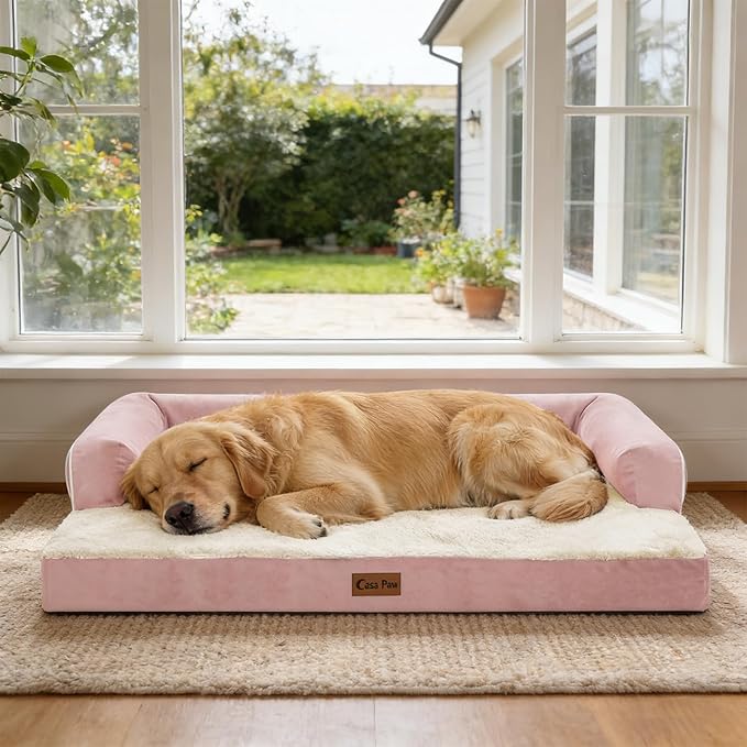 Orthopedic XXL Dog Beds, Waterproof Egg Crate Foam Big Pet Bed for All Breed Sized Dogs 53x42Inch, Washable Extra Large Dog Couch Bed with Removable Cover and Non-Slip Bottom, Pink