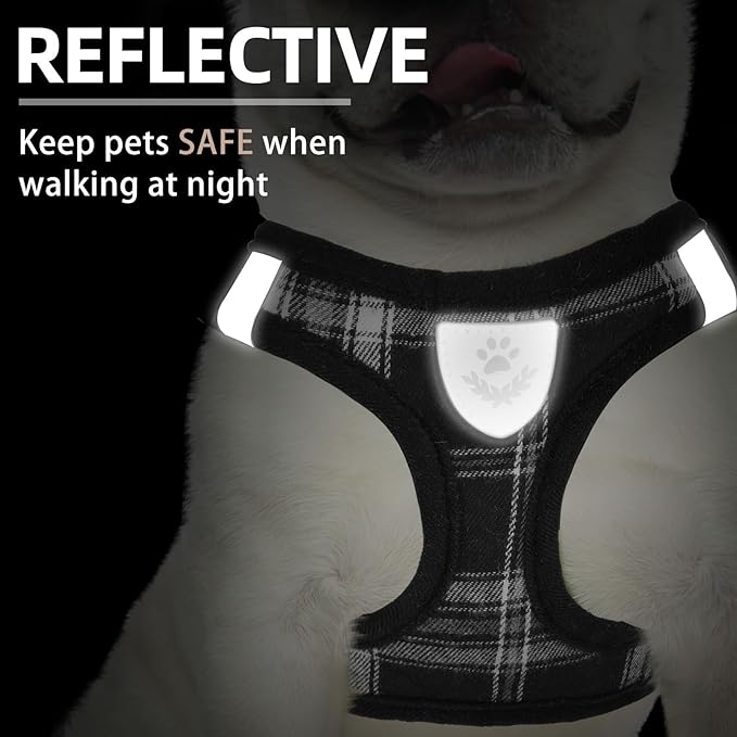 PUPTECK Adjustable Dog Harness Collar and Leash Set Step in No Pull Pet Harness for Small Medium Dogs Puppy and Cats Outdoor Walking Running, Soft Mesh Padded Reflective Vest Harnesses, Black XS