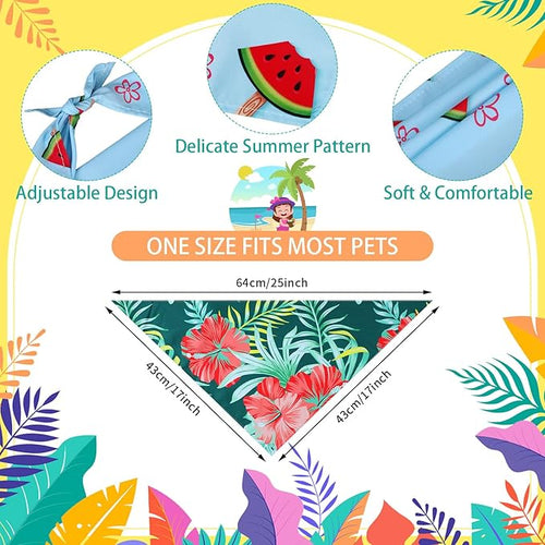 150 Pcs Hawaiian Dog Bandanas Bulk Pet Bibs Colorful Triangle Scarf Pet Bandanas for Medium Large Dogs Hawaiian Summer Luau Party Birthday Costume Decor