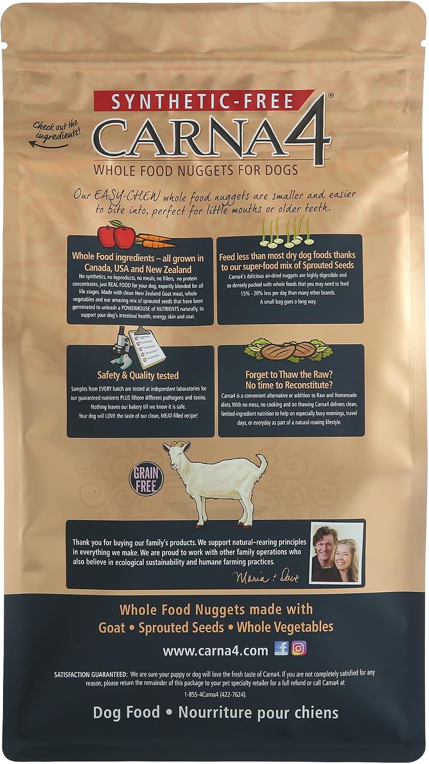 CARNA4 Air Dried Dog Food, Goat Recipe, Grain-Free, 20 Pound | Pastured Goat, Liver & Sprouted Seeds, Quick-Baked & Never Extruded, Easy-Chew, No Synthetic Vitamins or Minerals