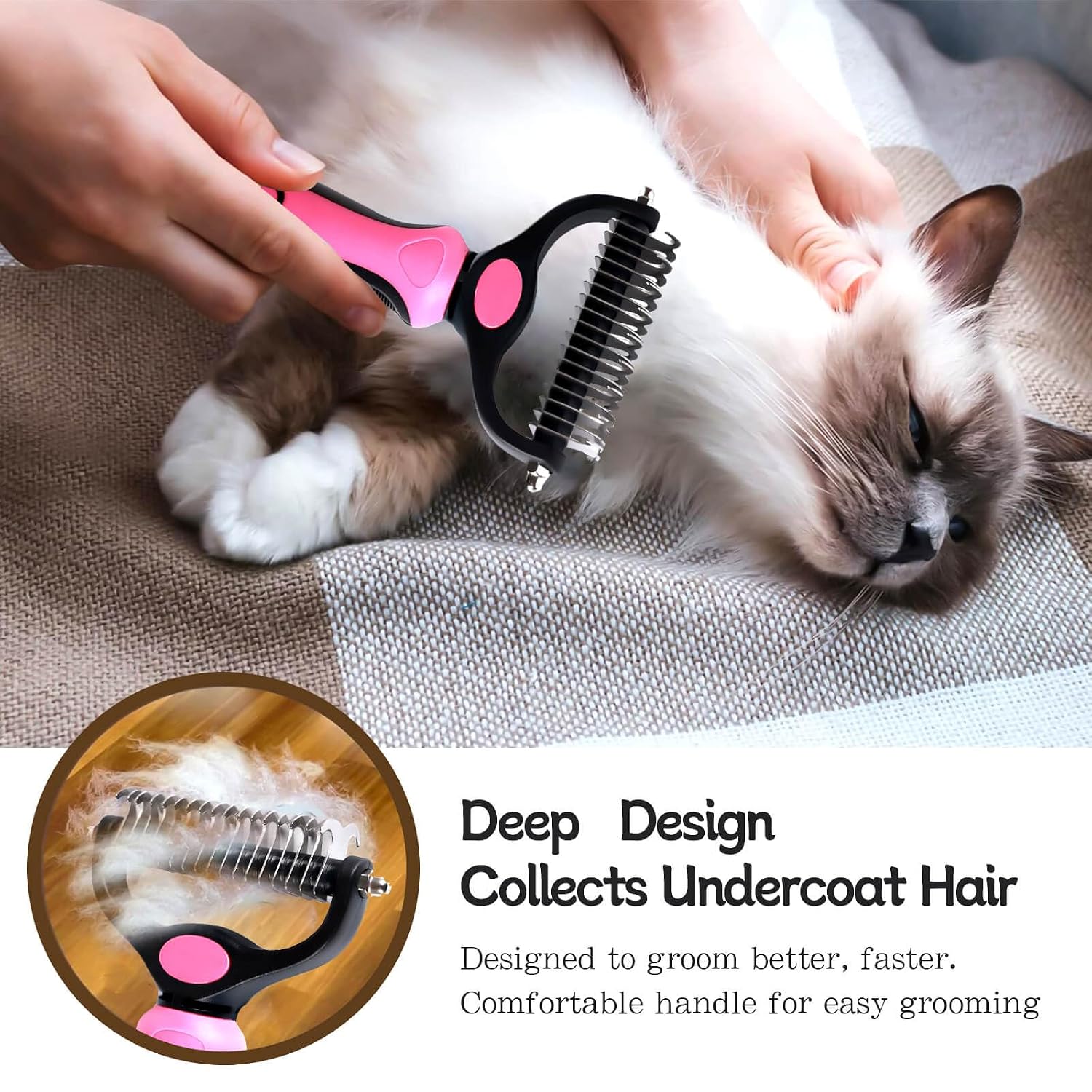 Pet Grooming Brush and Metal Comb Double Sided Long Hair Pet Undercoat Cleaner Brush for Dogs and Cats Removes mats and lint Effectively removes carpet shedding or flyaway hair.(Pink)…